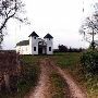 church, shack, dirt road