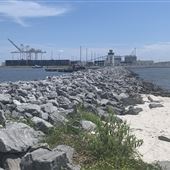 Rock Jetty with State Port Backdrop